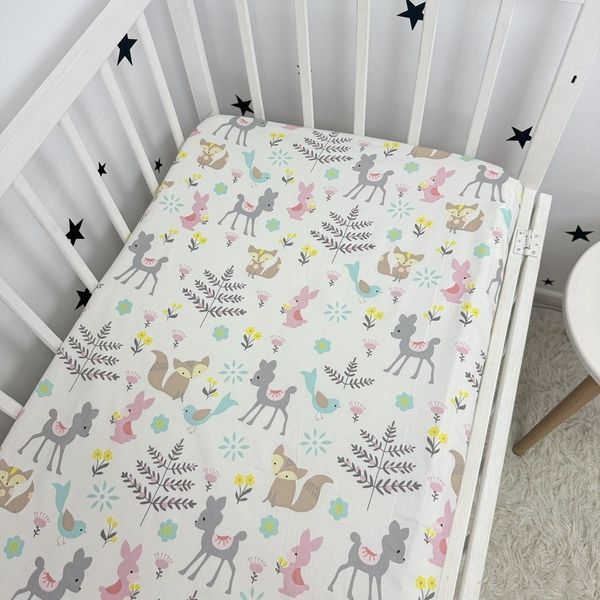 Сатинове дитяче простирадло 120х60 см для дівчинки Oh My Kids "Forest Animals"