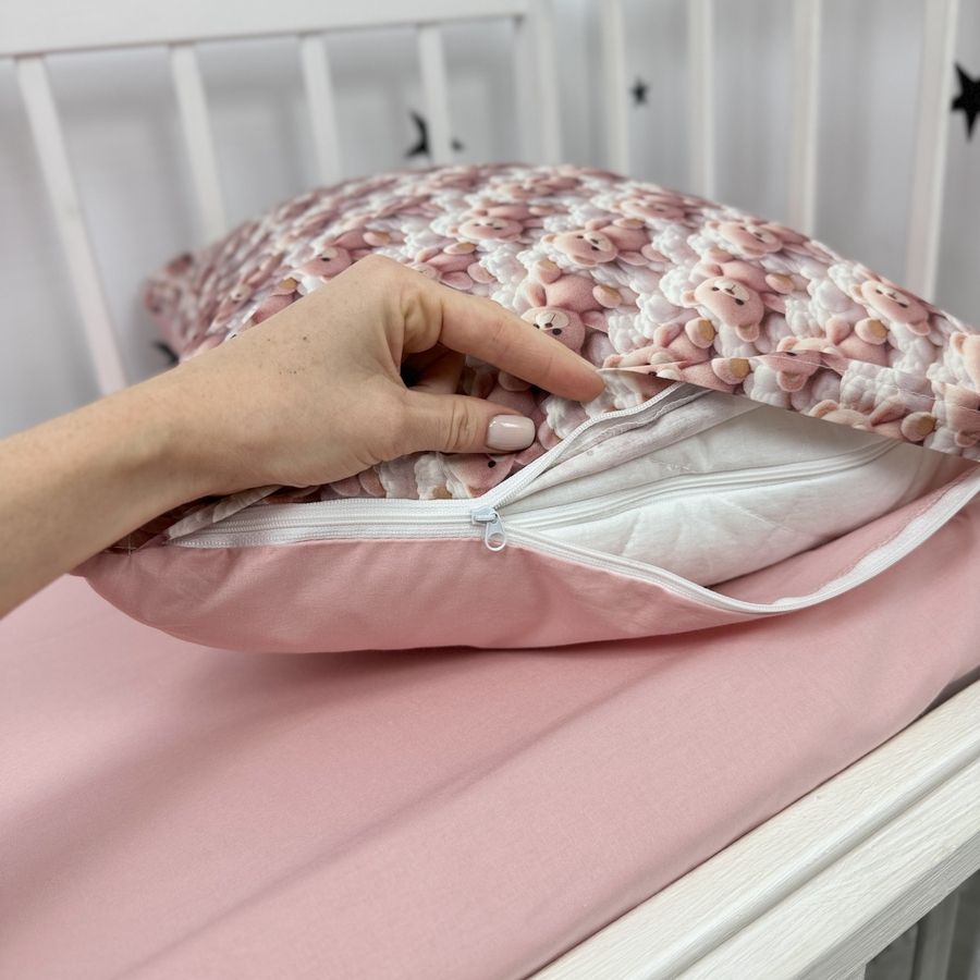 Натуральный комплект постельного белья для детской кровати 120х60 см Oh My Kids &laquo;Мишки в облачках&raquo; пудровый