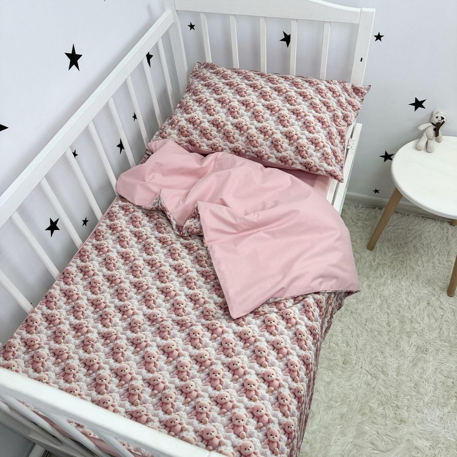 Натуральный комплект постельного белья для детской кровати 120х60 см Oh My Kids &laquo;Мишки в облачках&raquo; пудровый