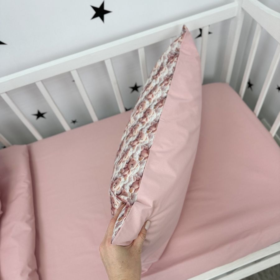 Натуральный комплект постельного белья для детской кровати 120х60 см Oh My Kids &laquo;Мишки в облачках&raquo; пудровый
