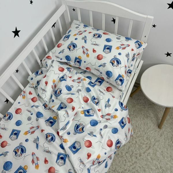 Дитячий комплект постільної білизни для ліжка 120х60 см Oh My Kids "Космос" (підковдра 120х90 см) 100% бавовна