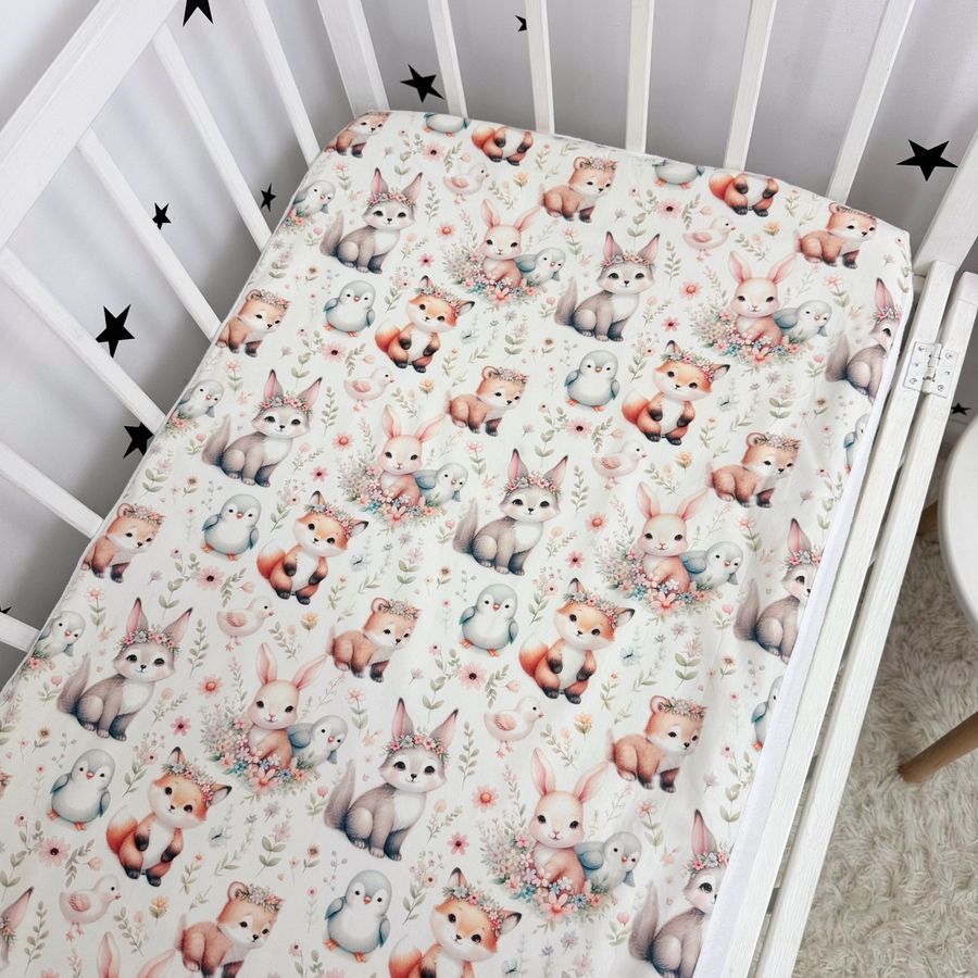 Детская водонепроницаемая простыня в кровать 160х80 см OMK "Rabbits and Foxes" персиковая