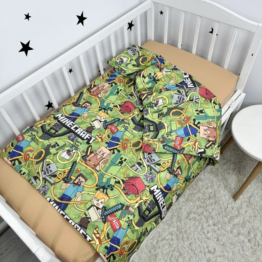 Детский комплект постельного белья для кровати 190х90 см Oh My Kids &laquo;Майнкрафт&raquo; бежевый ранфорс