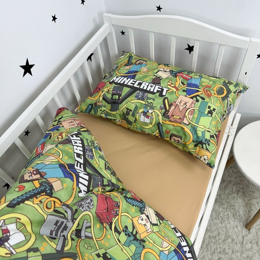 Детский комплект постельного белья для кровати 190х90 см Oh My Kids &laquo;Майнкрафт&raquo; бежевый ранфорс