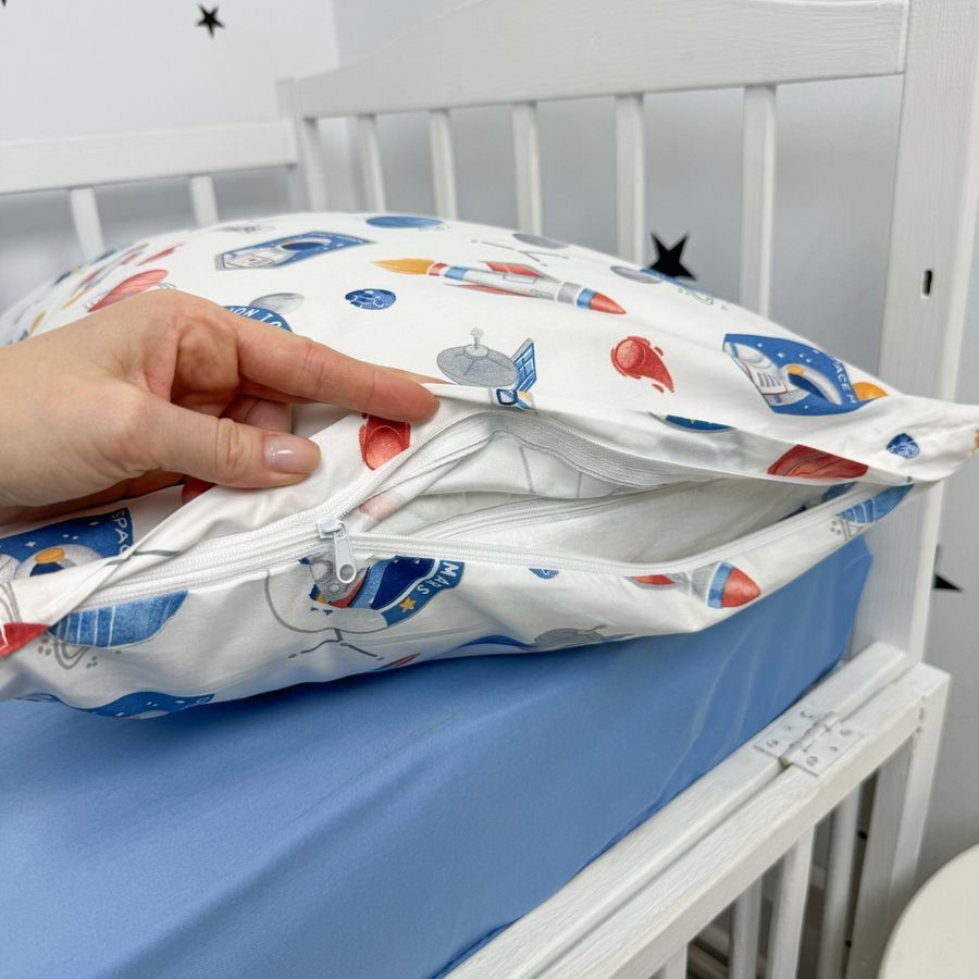 Полуторный сатиновый комплект постельного белья 190х90 см Oh My Kids "Космос" (пододеяльник 205х140 см) голубой