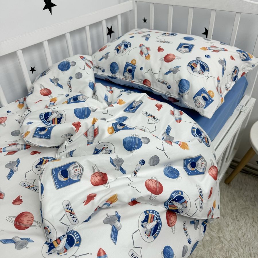 Полуторный сатиновый комплект постельного белья 190х90 см Oh My Kids "Космос" (пододеяльник 205х140 см) голубой