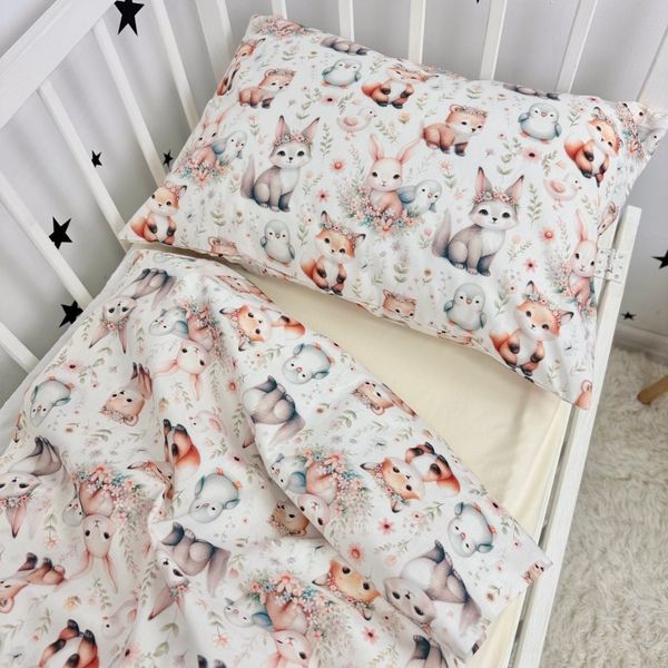 Комплект детского постельного белья в кроватку 120х60 см Oh My Kids &laquo;Зайчики лисички&raquo; молочный