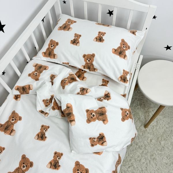 Детское постельное белье из натурального хлопка для кровати 120х60 см Oh My Kids &laquo;Brown Bears&raquo; бежевый