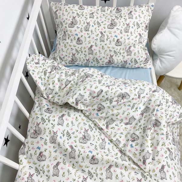 Постельный комплект в детскую кроватку 120х60 см Oh My Kids "Зайчики" голубой