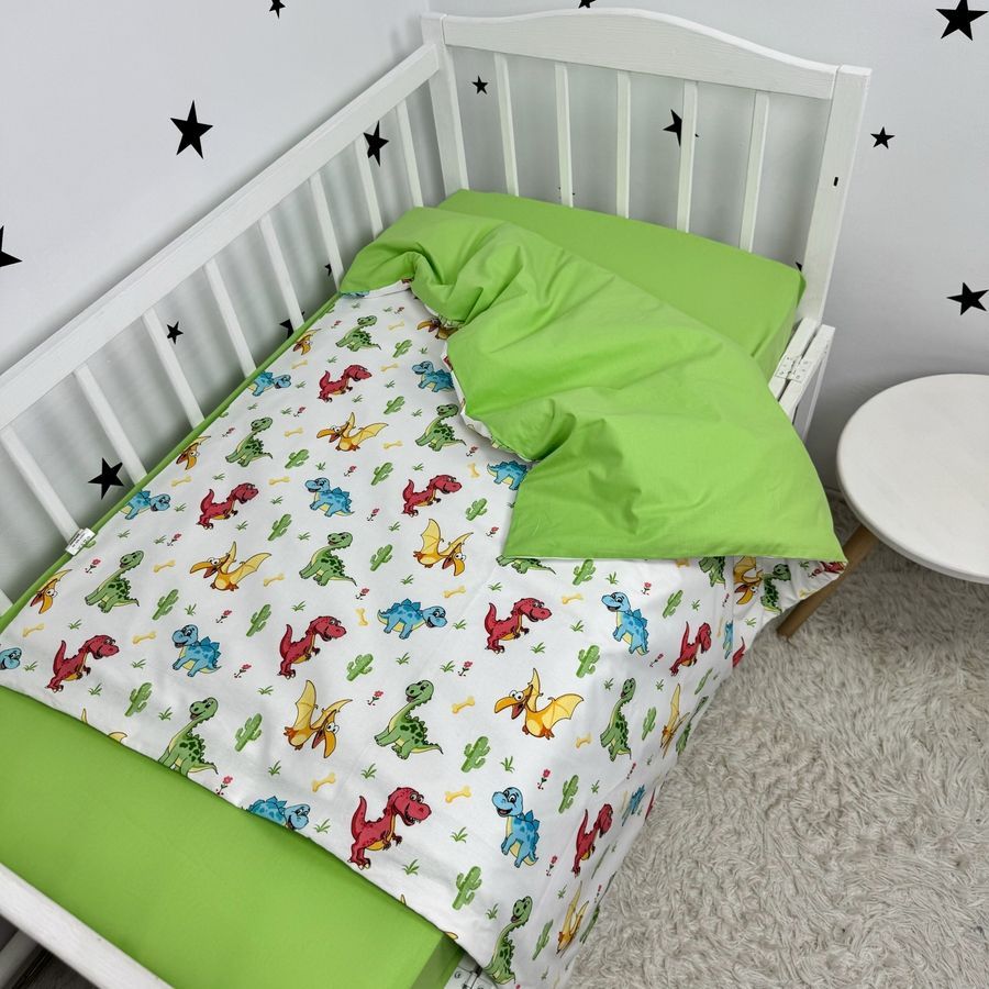 Полуторна дитяча постільна білизна 190х90 см для хлопчика Oh My Kids &laquo;Динозаврики&raquo; зелений