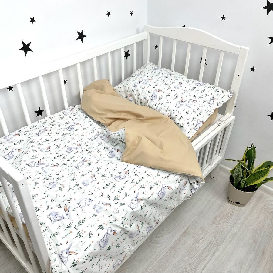 Постільна білизна в дитяче ліжко 120х60 см Oh My Kids "Зайчики" беж
