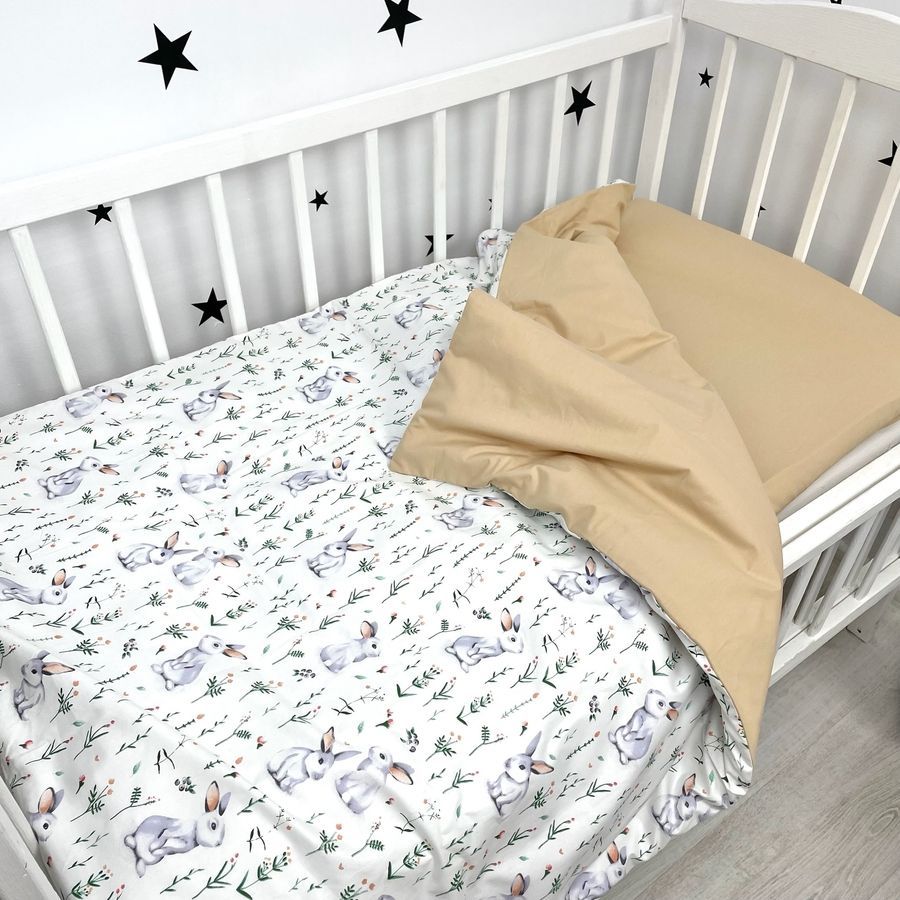 Постільна білизна в дитяче ліжко 120х60 см Oh My Kids "Зайчики" беж