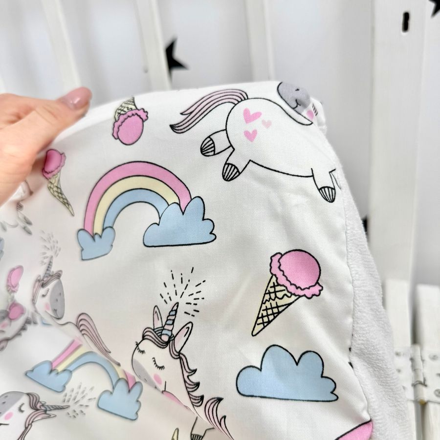 Водонепроникне дитяче простирадло в ліжко 160х80 см Oh My Kids "Unicorns" рожевий