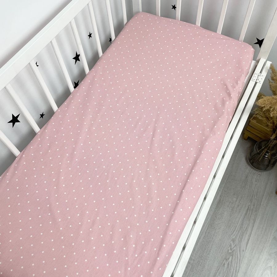Детская простыня на резинке для матраса 120х60 см OMK "Pink Dots" ранфорс