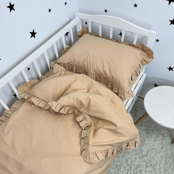 Однотонное постельное белье с рюшами для кровати 120х60 см Oh My Kids &laquo;Beige&raquo; ранфорс