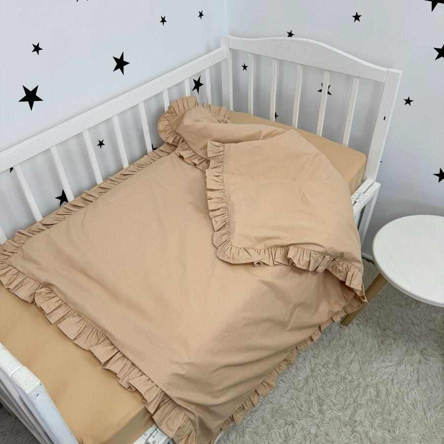Однотонное постельное белье с рюшами для кровати 160х80 см с пододеяльником 140х110 см Oh My Kids &laquo;Beige&raquo; ранфорс