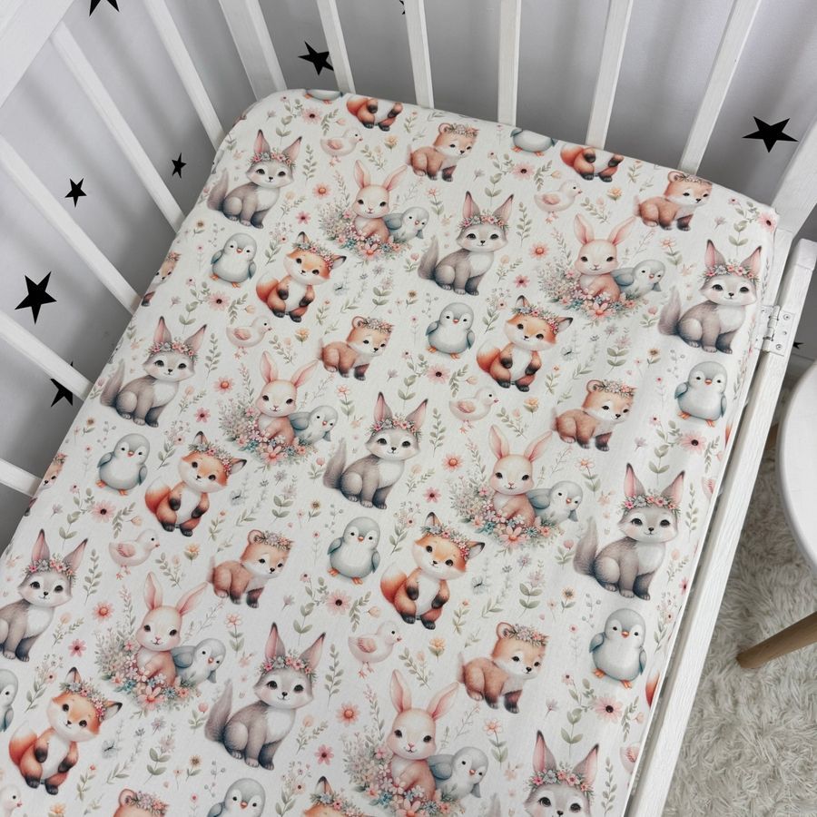 Дитяче натуральне простирадло на гумці 120х60 см OMK "Cute Animals" ранфорс