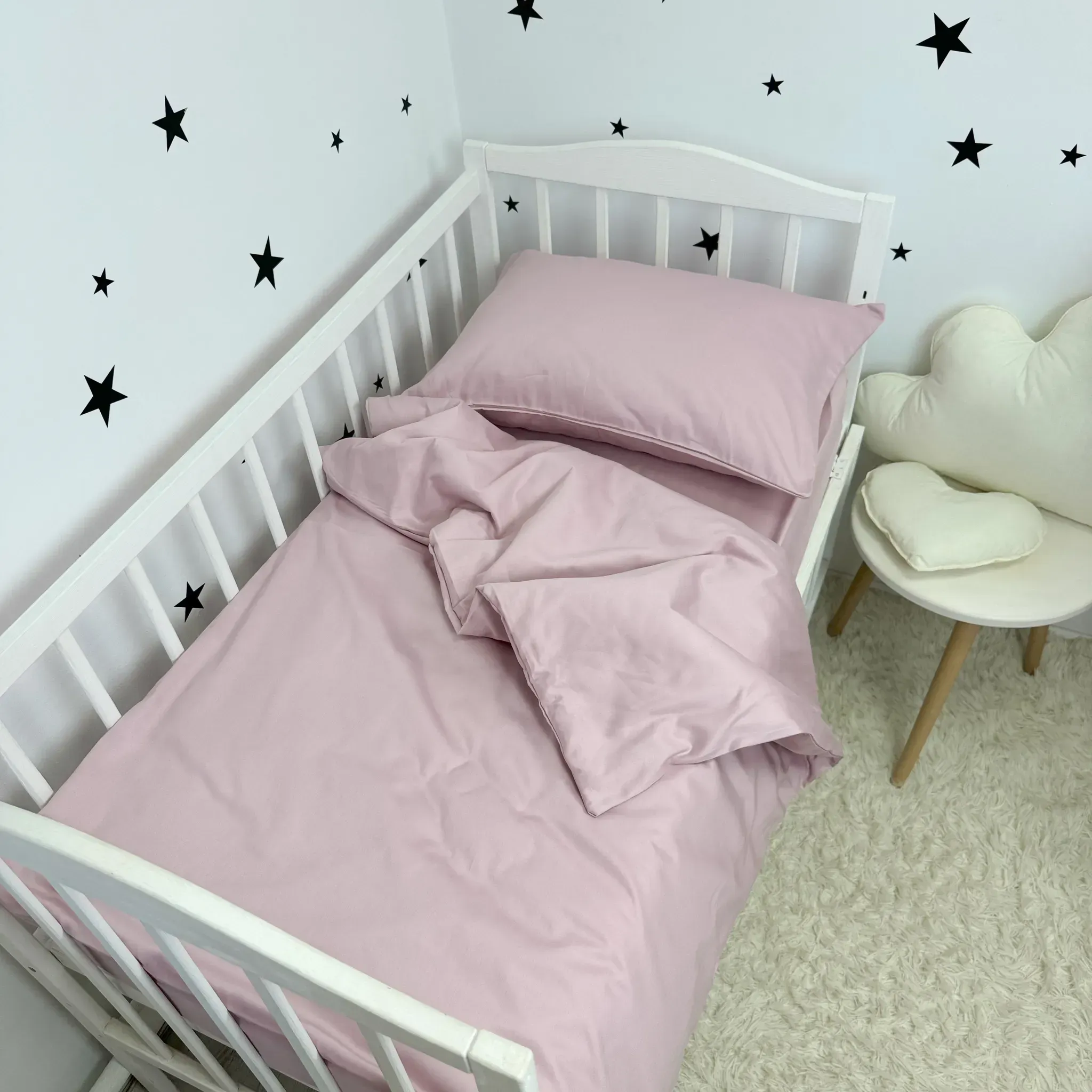 Однотона сатинова дитяча постільна білизна для ліжка Oh My Kids -пудрова — купити з доставкою по Україні