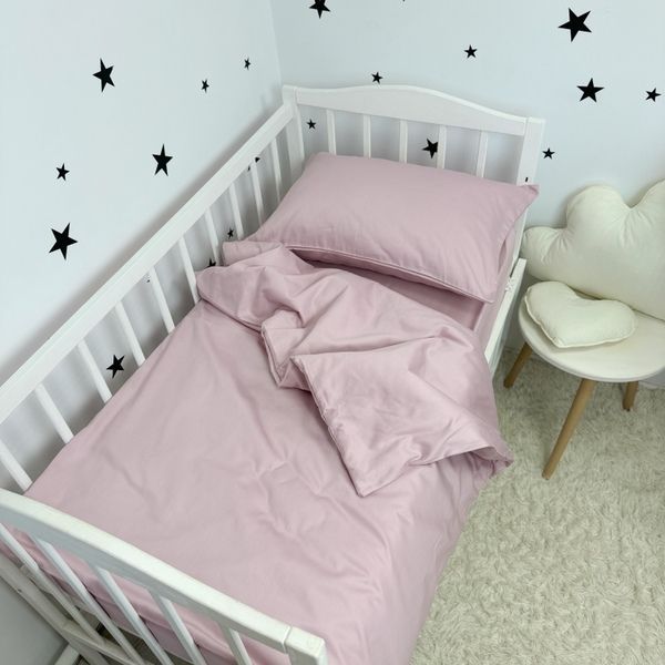 Однотонное сатиновое детское постельное белье для кровати 120х60 см Oh My Kids розово-пудровое