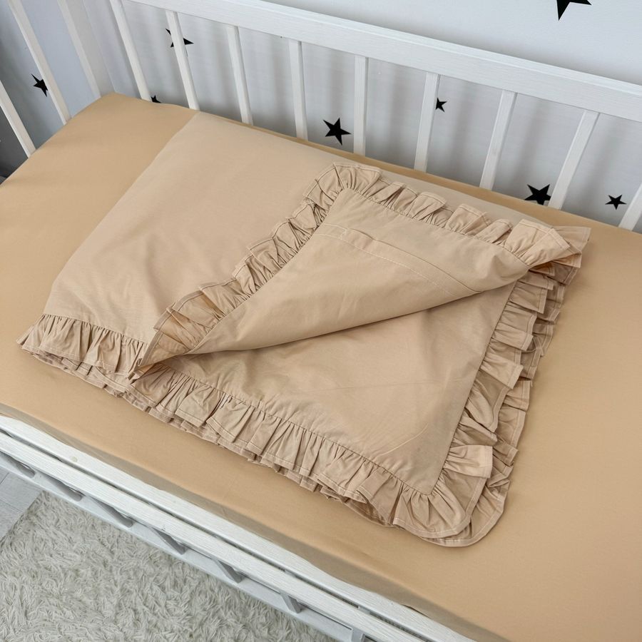 Однотонное постельное белье с рюшами для кровати 190х90 см Oh My Kids &laquo;Beige&raquo; ранфорс