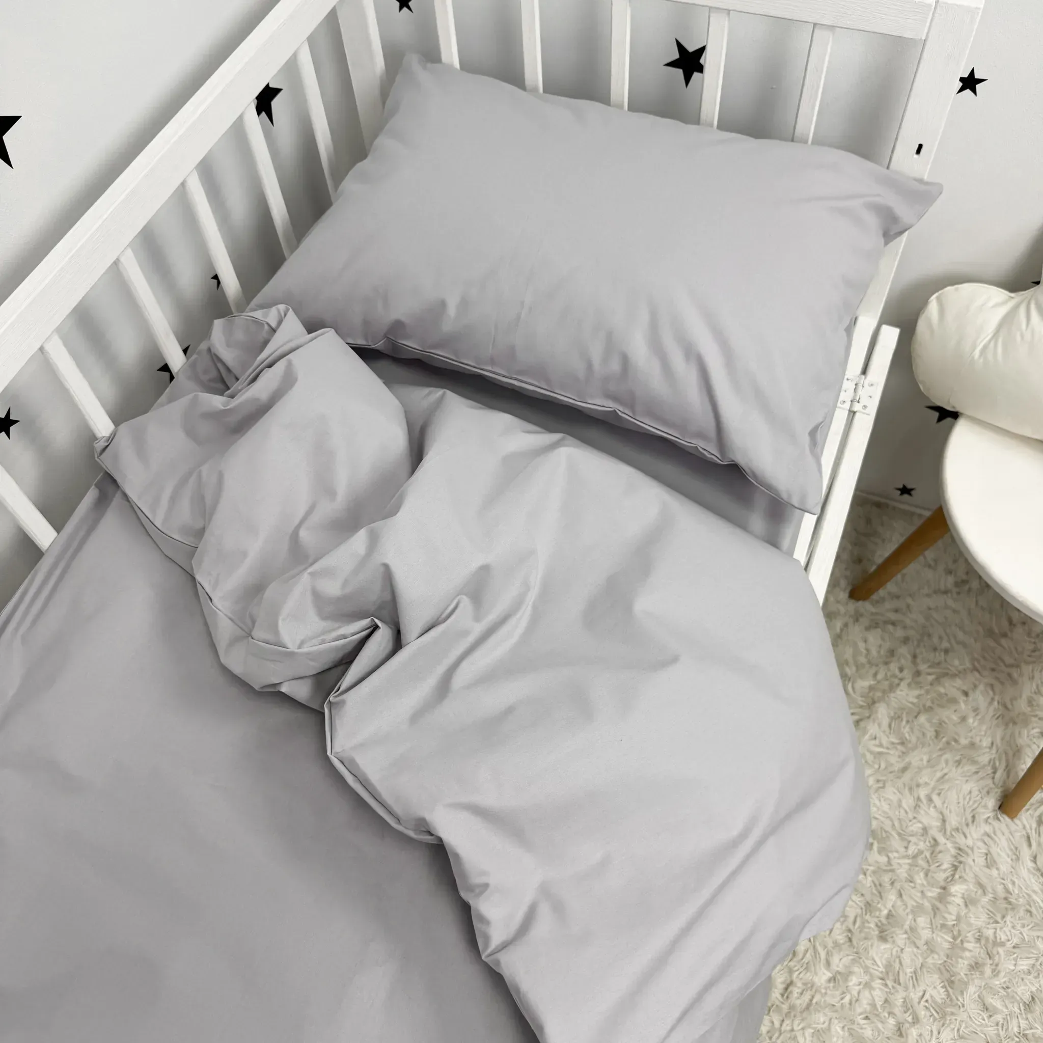 Детский комплект однотонного постельного белья для кровати Oh My Kids «Light Gray» натуральный хлопок — купить с доставкой по Украине