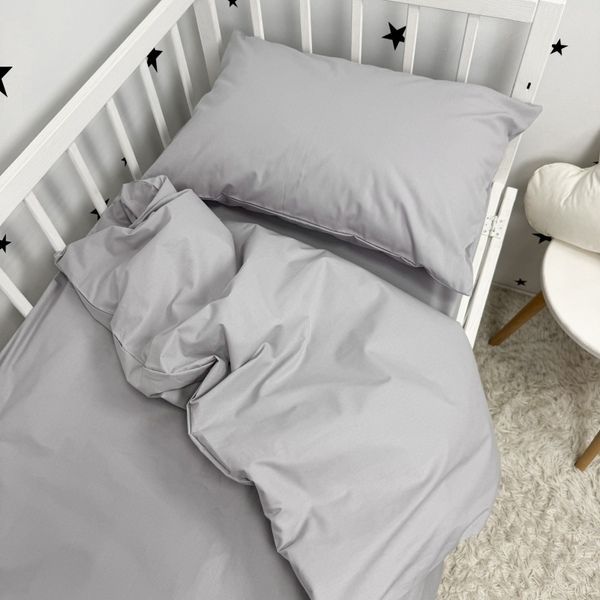 Детский комплект однотонного постельного белья для кровати 120х60 см Oh My Kids &laquo;Light Gray&raquo; натуральный хлопок