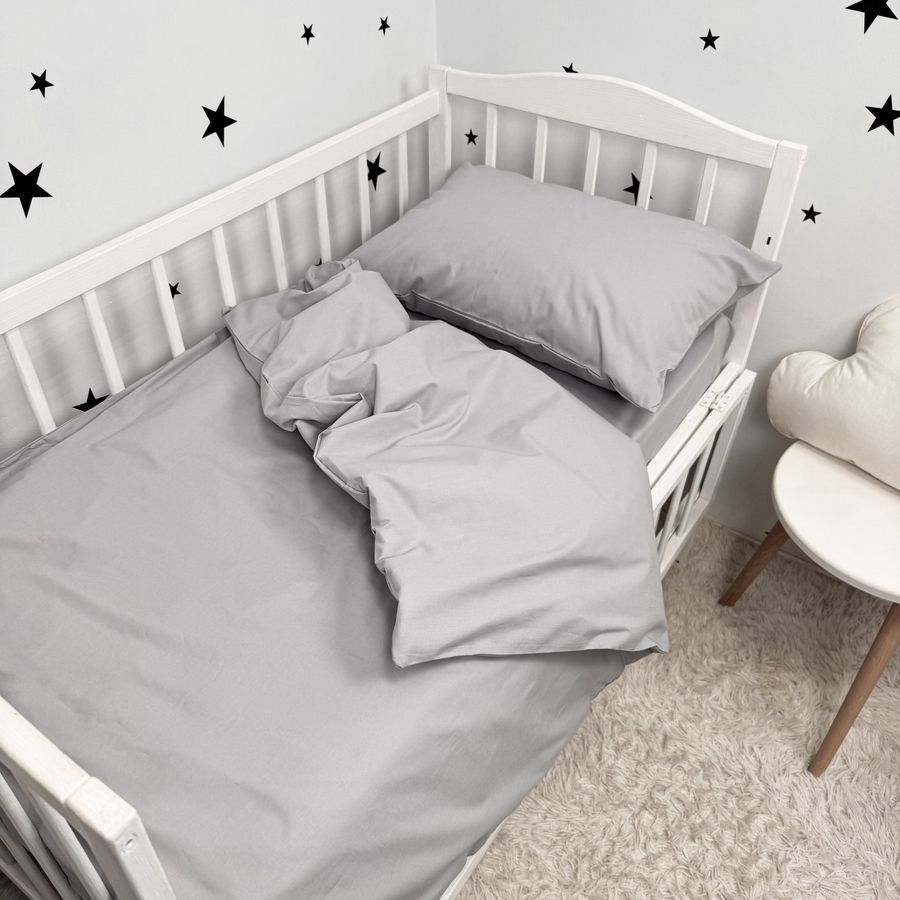 Детский комплект однотонного постельного белья для кровати 120х60 см Oh My Kids &laquo;Light Gray&raquo; натуральный хлопок