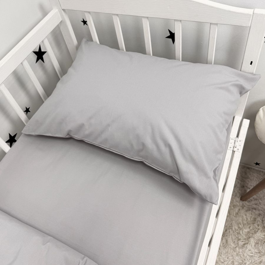 Детский комплект однотонного постельного белья для кровати 120х60 см Oh My Kids &laquo;Light Gray&raquo; натуральный хлопок