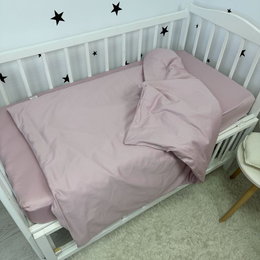 Однотонное сатиновое детское постельное белье для кровати 190х90 см Oh My Kids розово-пудровое