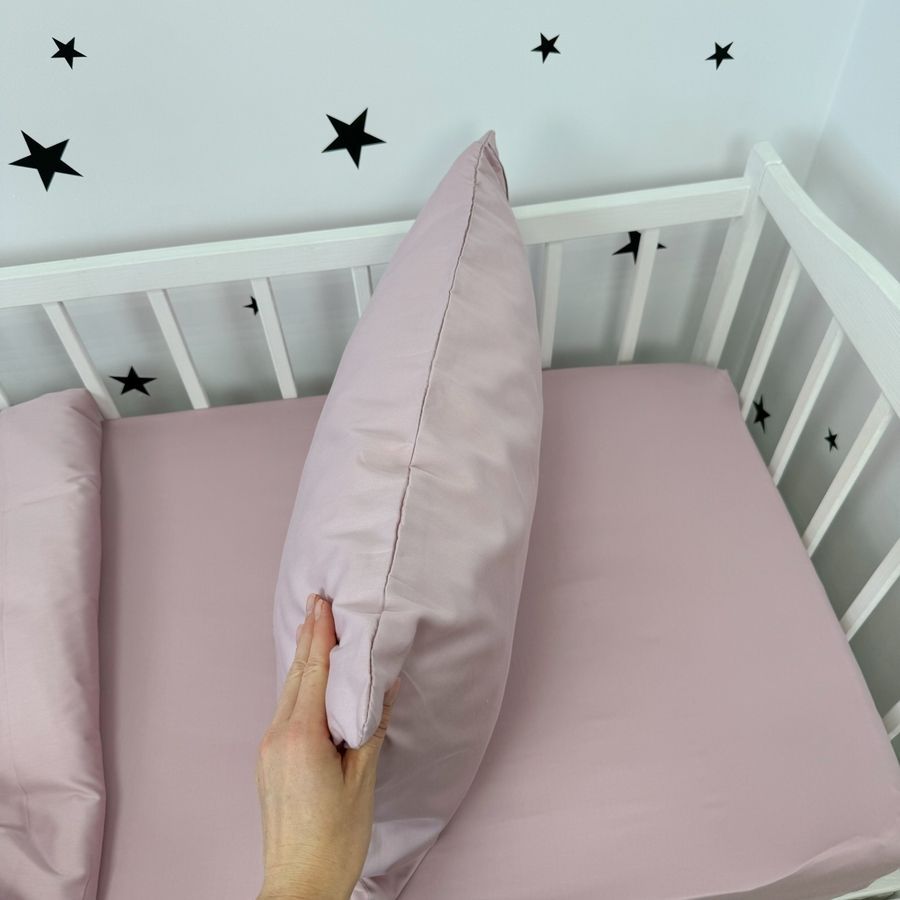 Однотонное сатиновое детское постельное белье для кровати 190х90 см Oh My Kids розово-пудровое