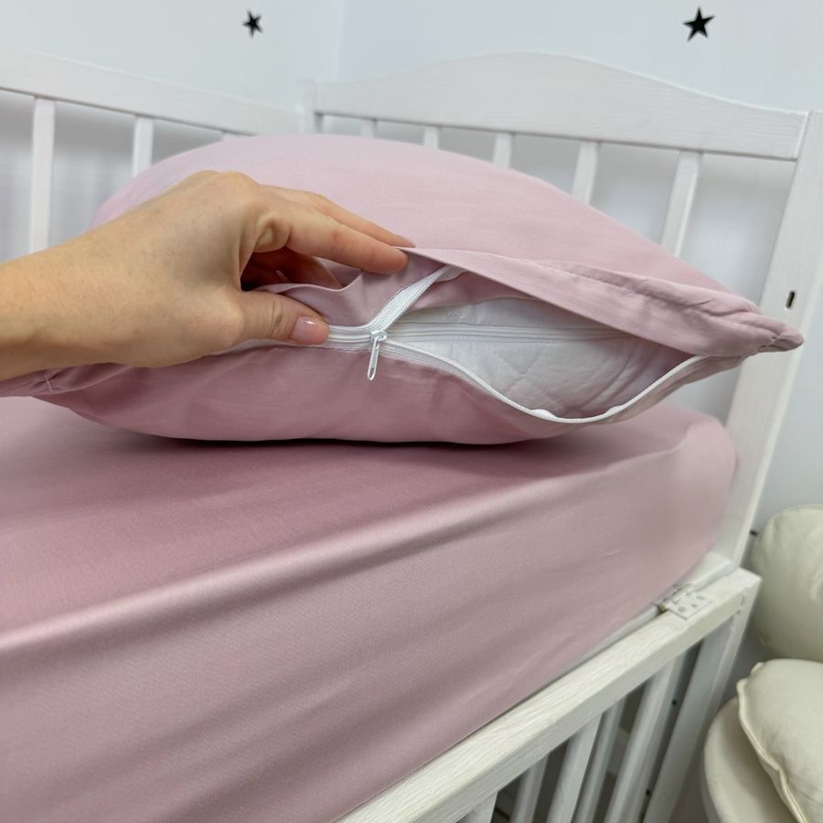 Однотонное сатиновое детское постельное белье для кровати 190х90 см Oh My Kids розово-пудровое