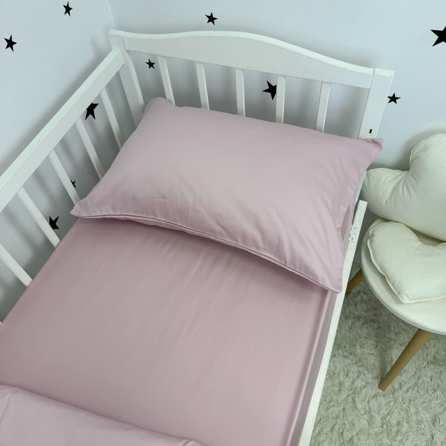 Однотонное сатиновое детское постельное белье для кровати 190х90 см Oh My Kids розово-пудровое
