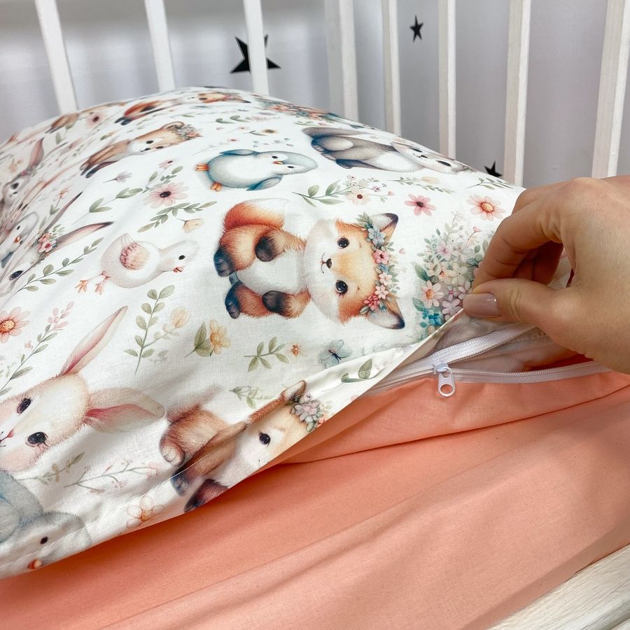 Детское постельное белье в кровать 160х80 см для девочки ОМК "Лисички Зайчики" персиковый