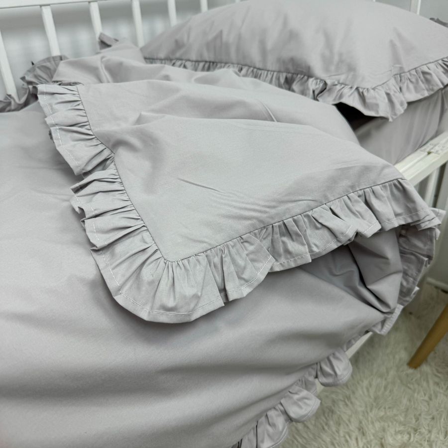 Комплект постельного белья с рюшами для кровати 160х80 см с пододеяльником 140х110 см Oh My Kids &laquo;Grey&raquo; ранфорс