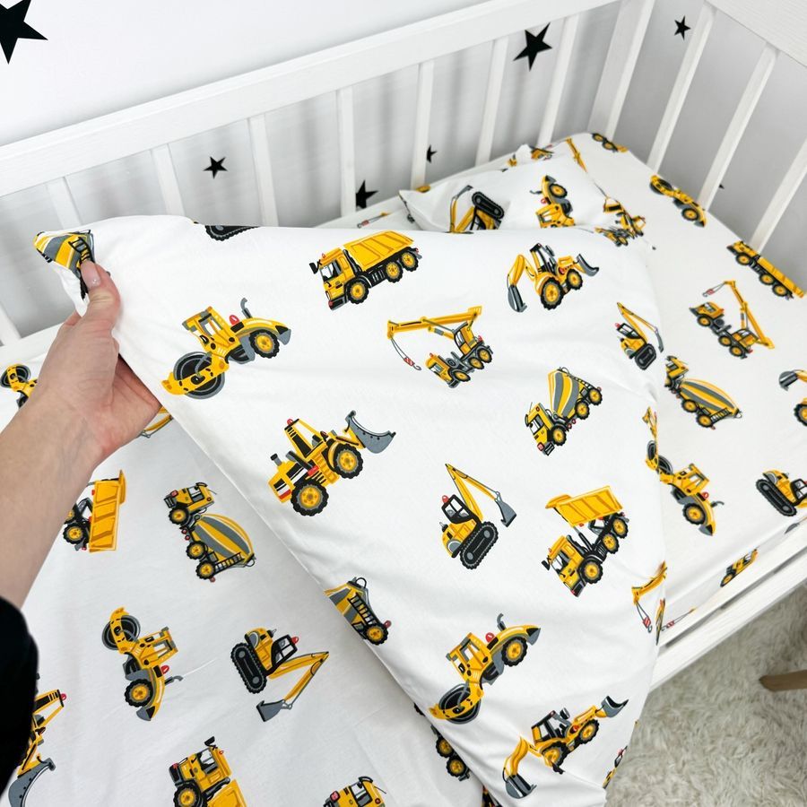 Постільна білизна полуторнка для хлопчика в ліжко 190х90 см Oh My Kids &laquo;Трактори&raquo; жовтий ранфорс