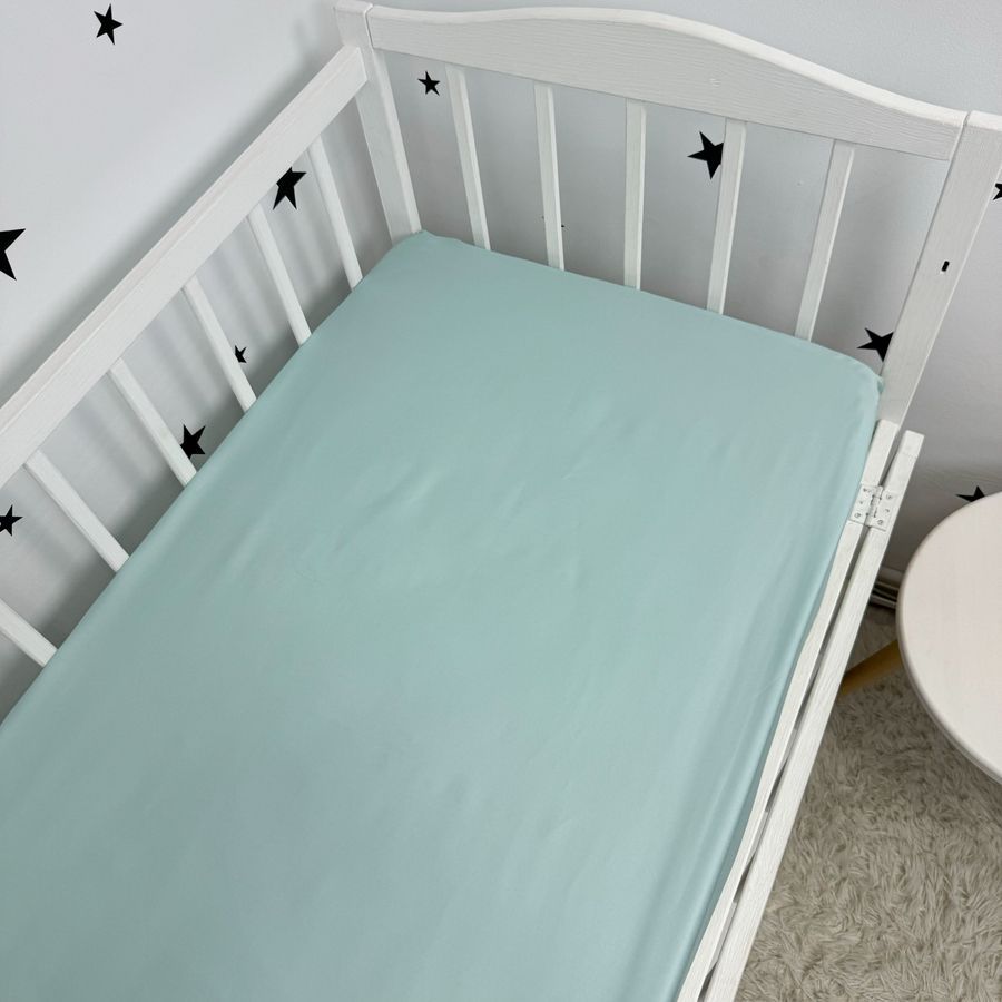 Сатиновое однотонное постельное белье для матраса 120х60 см Oh My Kids "Mint"
