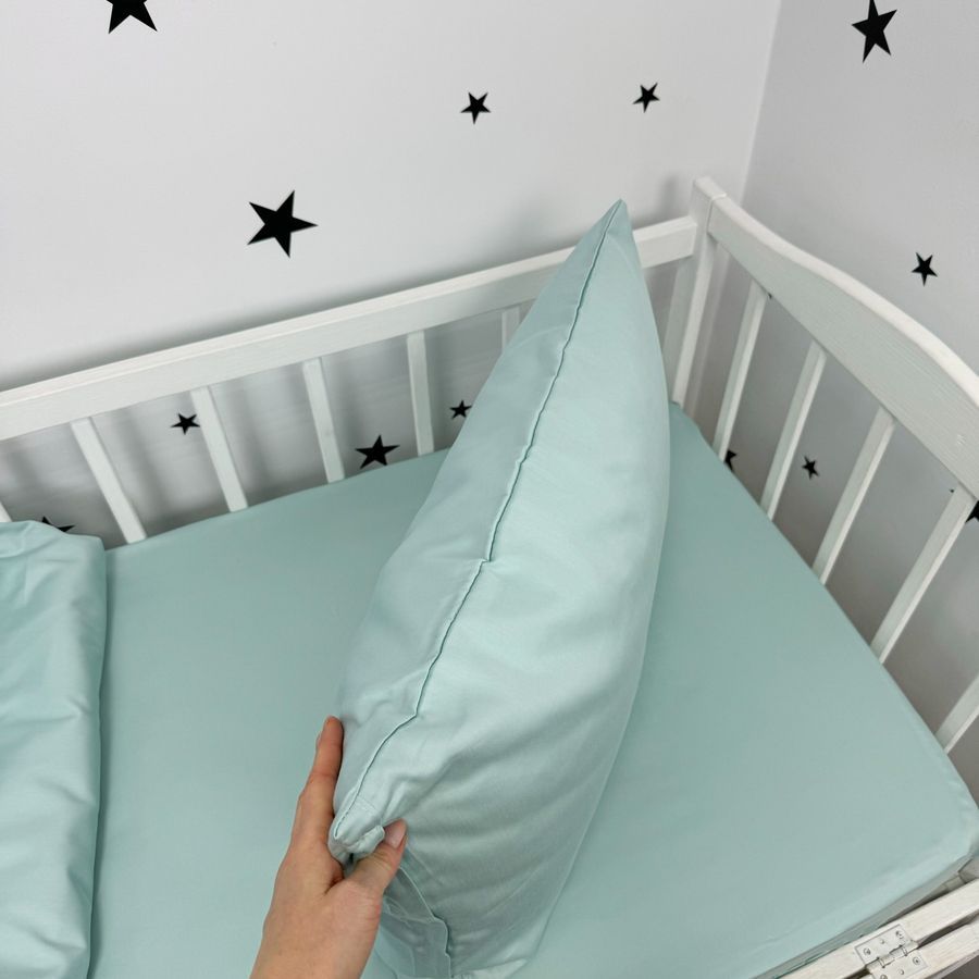 Сатиновое однотонное постельное белье для матраса 120х60 см Oh My Kids "Mint"