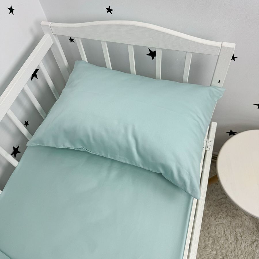 Сатиновое однотонное постельное белье для матраса 120х60 см Oh My Kids "Mint"