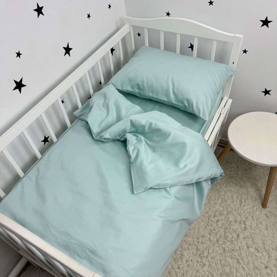 Сатиновое однотонное постельное белье для матраса 120х60 см Oh My Kids "Mint"