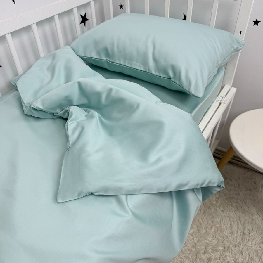 Сатиновое однотонное постельное белье для матраса 120х60 см Oh My Kids "Mint"