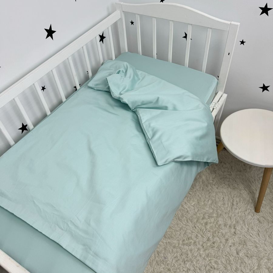 Сатиновое однотонное постельное белье для матраса 120х60 см Oh My Kids "Mint"