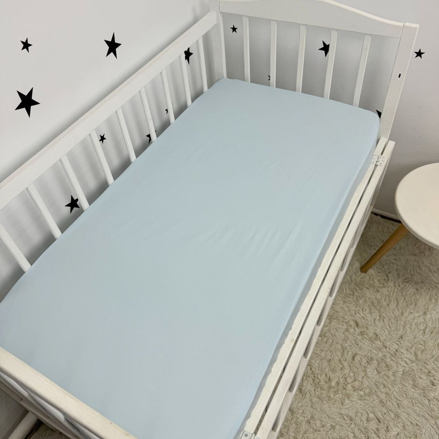 Натуральна постільна білизна з рюшами однотонна для ліжка 160х80 см з підковдрою 140х110 см Oh My Kids &laquo;Light Blue&raquo; ранфорс