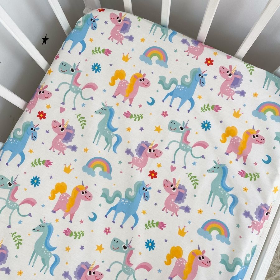 Детская полуторная простыня для девочки OMK "Funny Unicorns" розовый